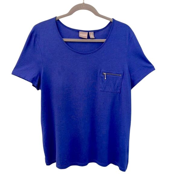 Chico's Blue Tee Size 2 (12)  Large Short Sleeve - Picture 1 of 16